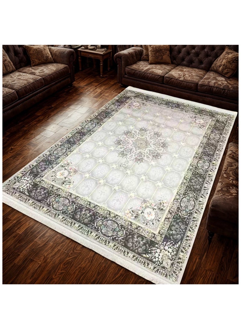 SMART HOME Large padded floor mat with a soft velvet surface and non-slip backing - Living room rug - Majlis rug - Lounge rug - Luxurious decorative rug - Elegant rug with modern patterns for living rooms and majlis - Size 300x200cm - Suitable for everyday use and entertaining - Image 3